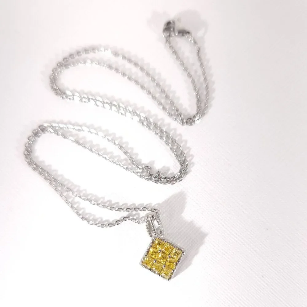 Set of Ring and Pendant Necklace Simulated Yellow Diamond with Chain SIZE 7